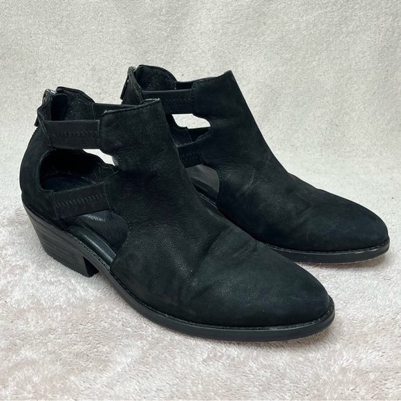 Eileen Fisher Nubuck Suede Cutout Ankle Boots Booties-Women’s 7.5-Black-Zipper - Picture 1 of 15